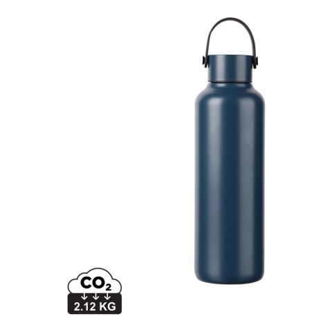 Werbeartikel VINGA Baltimore Edelstahl Vakuum Trinkflasche 600 ml RCS recycelt doppelwandig PU-Griff auslaufsicher nur Handwäsche – blau – mit Logo