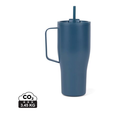 Werbeartikel VINGA Eos Voyager 800 ml Coffee-to-go Thermobecher aus RCS Recycling-Edelstahl vakuumisoliert mit Strohhalm – navy blau-navy blau – mit