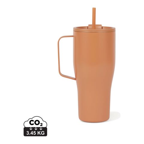 Werbeartikel VINGA Eos Voyager 800 ml Coffee-to-go Thermobecher aus RCS Recycling-Edelstahl vakuumisoliert mit Strohhalm – orange-orange – mit Logo