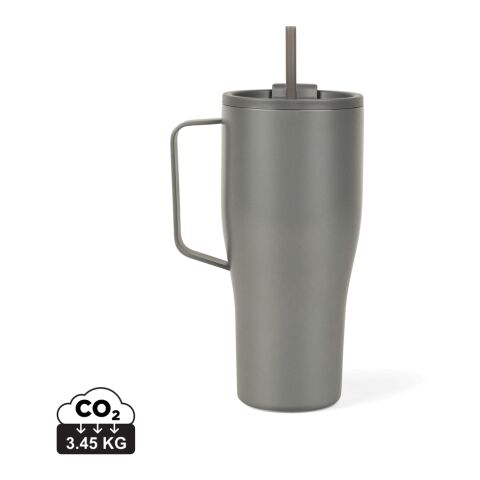 Werbeartikel VINGA Eos Voyager 800 ml Coffee-to-go Thermobecher aus RCS Recycling-Edelstahl vakuumisoliert mit Strohhalm – grau-grau – mit Logo