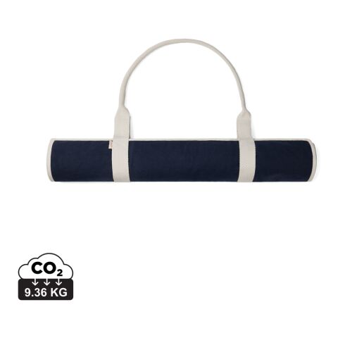 Werbeartikel VINGA Volonne AWARE™ Strandmatte aus recyceltem Canvas – blau-off white – mit Logo bedruckt