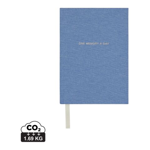 Nachhaltiger Werbeartikel VINGA "One memory a day" GRS-recyceltes Papierjournal – blau – mit Logo bedruckt