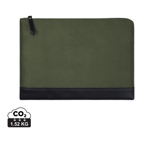 Werbeartikel VINGA Marlow 16" Laptop Sleeve aus RCS recyceltem Polyester – grün-schwarz – mit Logo bedruckt