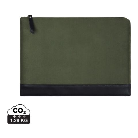 Werbeartikel VINGA Marlow 14" Laptop Sleeve aus RCS recyceltem Polyester – grün-schwarz – mit Logo bedruckt