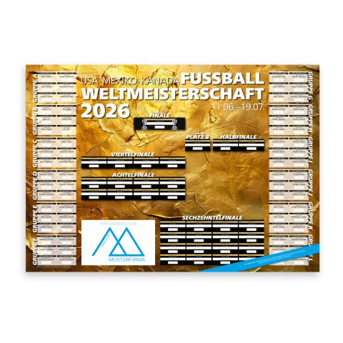 WM-Planer Spielplan-Wandplaner Fußball-WM 2026 DIN A1 (841 × 594 mm) | ohne Werbeanbringung | ja (gefalzt auf DIN A4) | Pokalgold