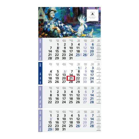 4-Monatskalender Einblatt Logic 4 Post A EXPRESS Design-Kalendarium Blau | 300 × 600 mm | ohne Werbeanbringung