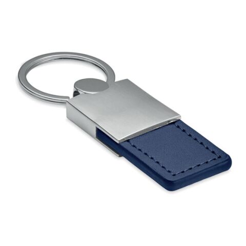 Werbeartikel Schlüsselring mit schwarzem Anhänger aus PU & Zinklegierung, edles Design-Accessoire inkl. Geschenkbox – marineblau – mit Logo bedruckt