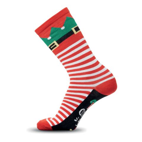 Werbeartikel Weihnachtssocken M – weiss/rot – mit Logo bedruckt