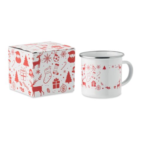 Werbeartikel Emaille-Becher 300ml – weiss – mit Logo bedruckt
