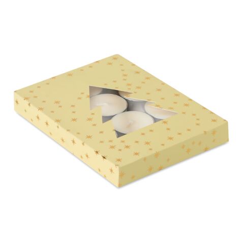 Werbeartikel Teelichter-Set Zimtduft – beige – mit Logo bedruckt