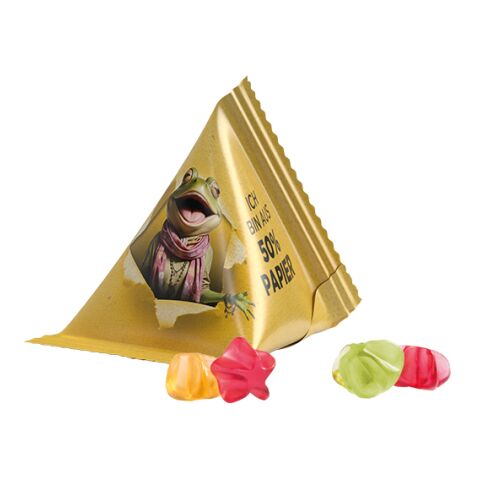 Tetraeder 15g, Fruchtgummi Standardformen weiß | 4c Euroskala - Folie | Sterne | Folie 50% Papier