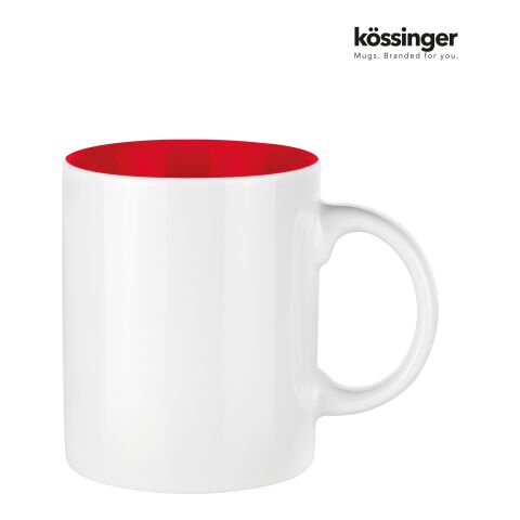 Werbeartikel Kössinger Carina 300 ml Kaffeebecher aus Steinzeug für Full-Color Digitaldruck geradlinig Glas – weiss-rot – mit Logo bedruckt