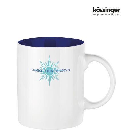 Werbeartikel Kössinger Carina 300 ml Kaffeebecher aus Steinzeug für Full-Color Digitaldruck geradlinig Glas – weiss-marineblau – mit Logo bedruckt