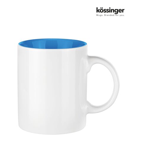 Werbeartikel Kössinger Carina 300 ml Kaffeebecher aus Steinzeug für Full-Color Digitaldruck geradlinig Glas – weiss-blau – mit Logo bedruckt
