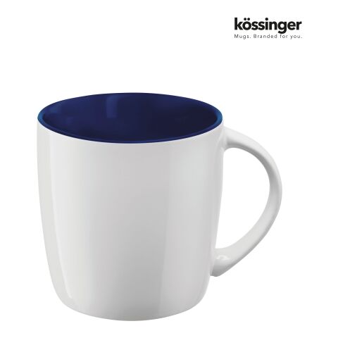 Werbeartikel Kössinger Ennia 300 ml Keramik Kaffeebecher moderne Form mit farbiger Innenglasur ideal als Sammeltasse – weiss-marineblau – mit Logo