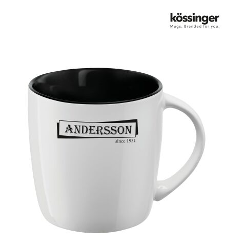 Werbeartikel Kössinger Ennia 300 ml Keramik Kaffeebecher moderne Form mit farbiger Innenglasur ideal als Sammeltasse – weiss-schwarz – mit Logo
