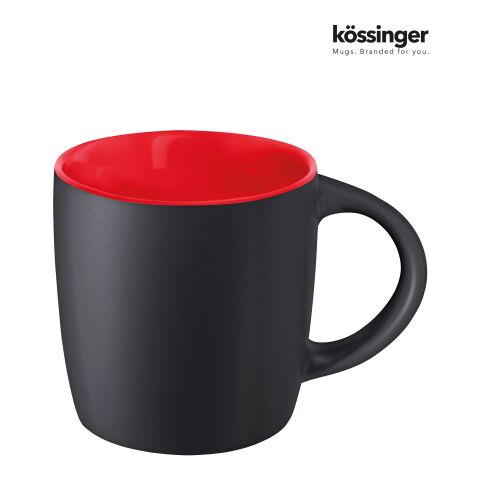 Werbeartikel Kössinger Ennia 300 ml Keramiktasse Black Inside mattschwarz mit farbiger Innenseite Werbetasse – schwarz-rot – mit Logo bedruckt