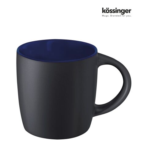 Werbeartikel Kössinger Ennia 300 ml Keramiktasse Black Inside mattschwarz mit farbiger Innenseite Werbetasse – schwarz-marineblau – mit Logo bedruckt