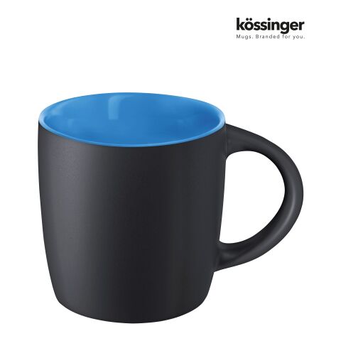 Werbeartikel Kössinger Ennia 300 ml Keramiktasse Black Inside mattschwarz mit farbiger Innenseite Werbetasse – schwarz-blau – mit Logo bedruckt