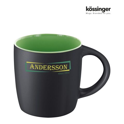 Werbeartikel Kössinger Ennia 300 ml Keramiktasse Black Inside mattschwarz mit farbiger Innenseite Werbetasse – schwarz-grün – mit Logo bedruckt