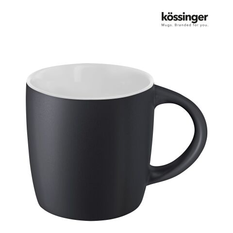 Werbeartikel Kössinger Ennia 300 ml Keramiktasse Black Inside mattschwarz mit farbiger Innenseite Werbetasse – schwarz-weiss – mit Logo bedruckt