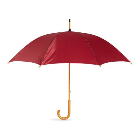 Werbeartikel Regenschirm mit Holzgriff 190T Polyester – bordeaux – mit Logo bedruckt