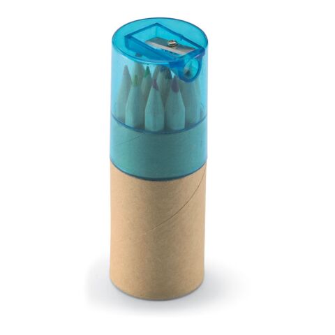 12 Buntstifte mit Bleistiftspitzer transparent-blau | ohne Werbeanbringung | Nicht verfügbar | Nicht verfügbar | Nicht verfügbar