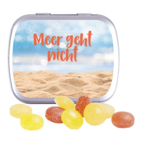 Werbeartikel Klappdose – silber – mit Logo bedruckt