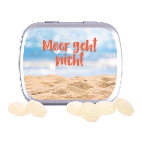 Werbeartikel Klappdose – silber – mit Logo bedruckt