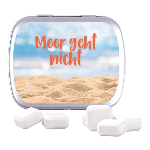 Werbeartikel Klappdose – silber – mit Logo bedruckt