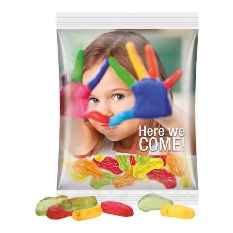 Werbeartikel Maxitüte 50 g Trolli Fruchtgummi Standardformen – transparent – mit Logo bedruckt