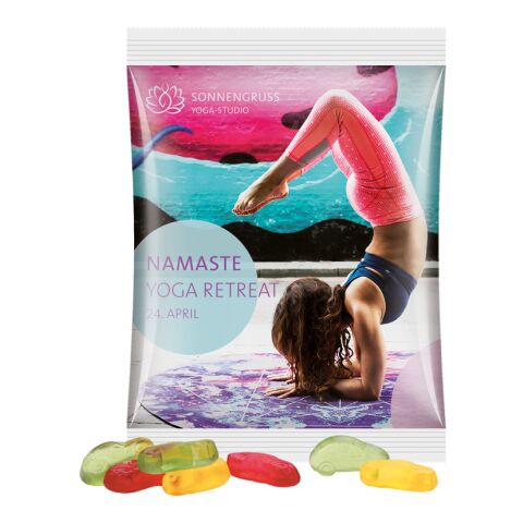 Werbeartikel Maxitüte 50 g Trolli Fruchtgummi Standardformen – weiss – mit Logo bedruckt