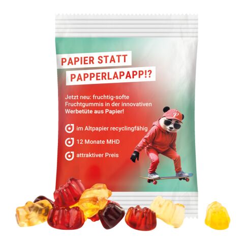 Werbeartikel Minitüte 15 g Trolli 30 % Fruchtsaft Bärchen – weiss – mit Logo bedruckt