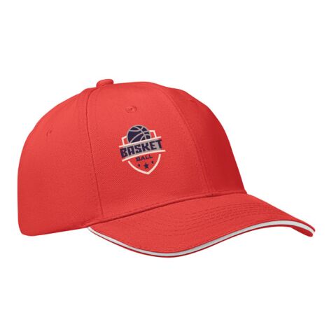 Werbeartikel 6-Panel-Baseball-Cap – Rot / Weiss – mit Logo bedruckt