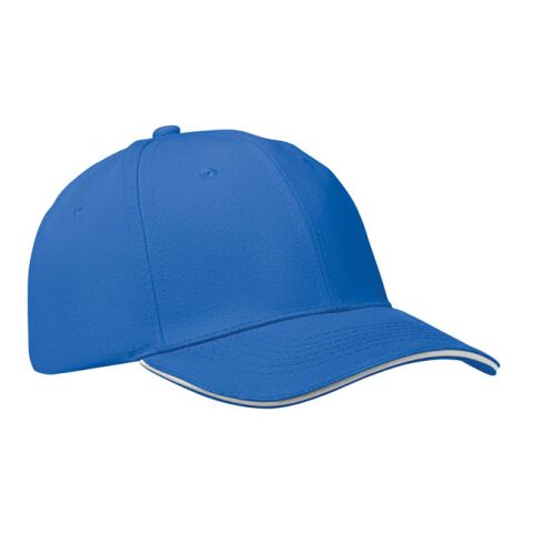 Werbeartikel 6-Panel-Baseball-Cap – weiss blau – mit Logo bedruckt