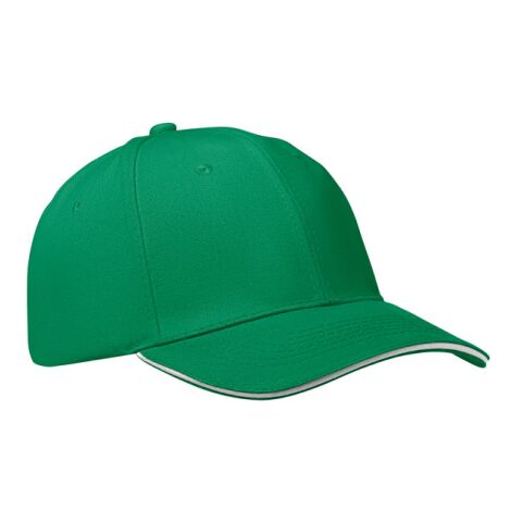 Werbeartikel 6-Panel-Baseball-Cap – Präriegrün/Weiss – mit Logo bedruckt