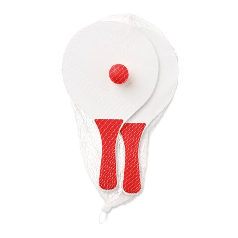Werbeartikel Beachball Spiel Mini Match – rot – mit Logo bedruckt