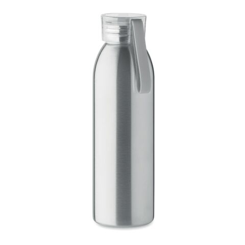 Werbeartikel Edelstahl Trinkflasche 650ml einwandig mit Silikon-Schlaufe & PP-Deckel leicht bruchfest – mattsilber – mit Logo bedruckt