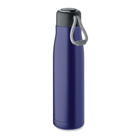 Nachhaltiger Werbeartikel Edelstahl Trinkflasche 500 ml doppelwandig recycelt Korkboden Henkeldeckel BPA-frei auslaufsicher – königsblau – mit Logo