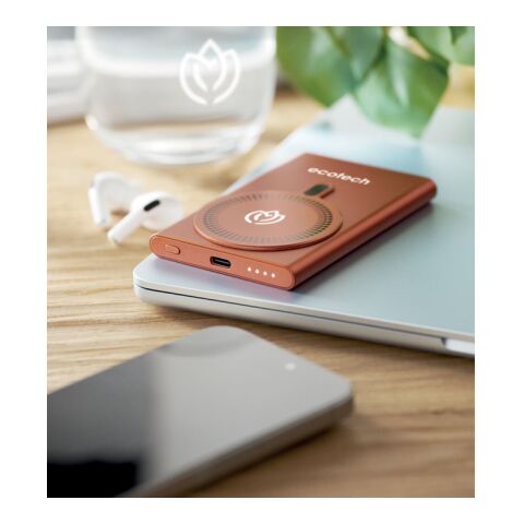 Werbeartikel Powerbank mit Ladestation 15W – orange – mit Logo bedruckt