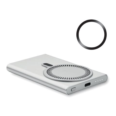 Werbeartikel Powerbank mit Ladestation 15W – mattsilber – mit Logo bedruckt