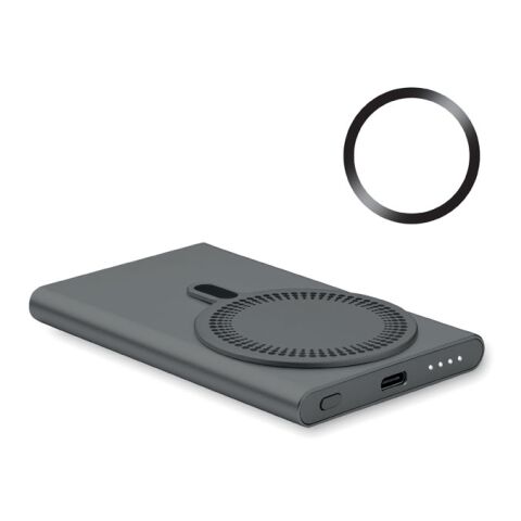 Werbeartikel Powerbank mit Ladestation 15W – titan – mit Logo bedruckt