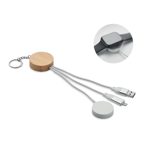 Werbeartikel Schlüsselring 4in1 Kabel 60W – weiss – mit Logo bedruckt