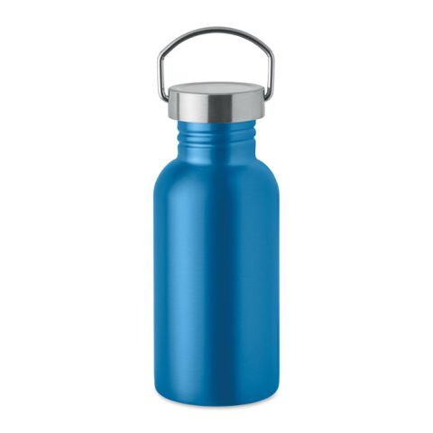 Nachhaltiger Werbeartikel Edelstahl Trinkflasche 500ml 90% Recycelt BPA-frei einwandig gummiertes Finish Silikonhenkel – türkis – mit Logo bedruckt