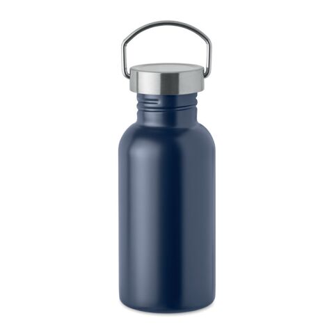 Nachhaltiger Werbeartikel Edelstahl Trinkflasche 500ml 90% Recycelt BPA-frei einwandig gummiertes Finish Silikonhenkel – marineblau – mit Logo