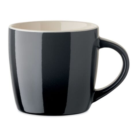 Werbeartikel 300 ml Keramik Kaffeebecher mit saisonalem Dekor inkl. passender Geschenkbox – dunkelgrau – mit Logo bedruckt