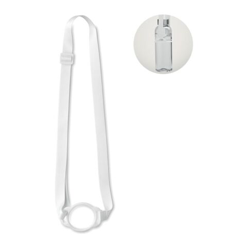 Werbeartikel Lanyard Schlüsselband mit Getränkehalter Silikon-Ring Ø 6cm verstellbare Schnalle ideal für Becher – weiss – mit Logo bedruckt
