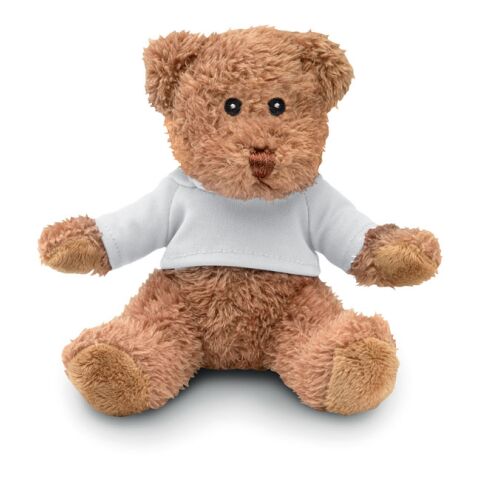 Werbeartikel Teddybär mit T-Shirt – weiss – mit Logo bedruckt