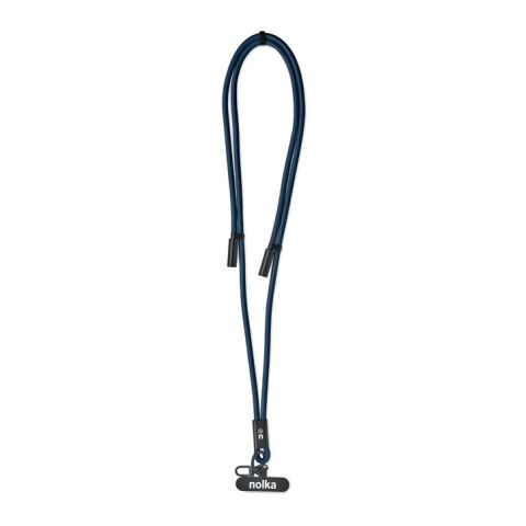 Werbeartikel 60W Lanyard Schlüsselband Ladekabel USB-C auf USB-C RPET nachhaltig inkl. Universal-Halterung – marineblau – mit Logo bedruckt
