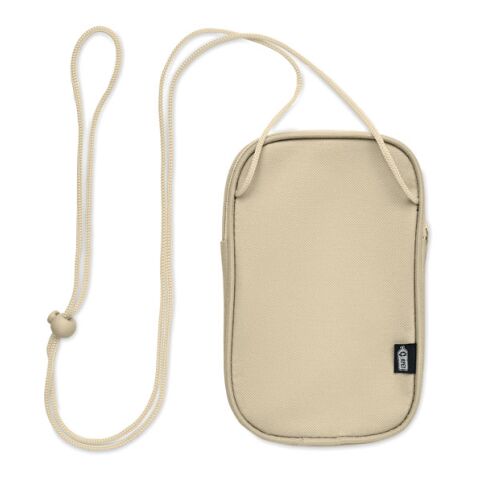 Werbeartikel Crossbody-Reisetasche RPET – beige – mit Logo bedruckt